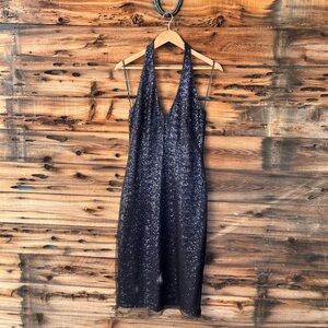 SUZI CHIN | For Maggy Boutique Elegant Black Sequin Halter Dress 10
